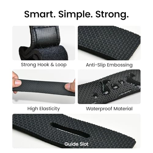 KANAMA Premium Cowhide Leather Fishing Rod Straps, 4 Pcs Hook & Loop Rod Wraps, Rod Belts & Tackle Ties, Stretchy Elastic Rod Ties, Fits Casting, Spinning & Fly Rods