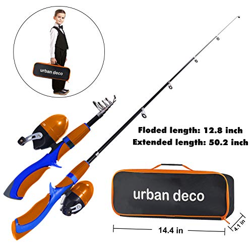 Urban Deco Kids Fishing Pole Set Portable Telescopic Kids Fishing Rod and Reel Combo Kit with Tackle Box for Beginners, Boys,Girls,Youth,Children - color: orange