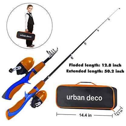 Urban Deco Kids Fishing Pole Set Portable Telescopic Kids Fishing Rod and Reel Combo Kit with Tackle Box for Beginners, Boys,Girls,Youth,Children - color: orange