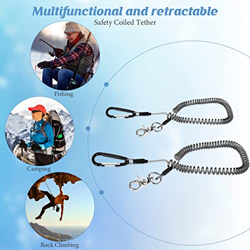 Woanger 6 Pack Fishing Lanyard Steel Wire Coiled Lanyard Tool Lanyards for Hand Tools Kayak Retractable Tool Leash Fishing Rod Safety Lanyards Gear with Alloy Clips for Pliers Boating - color: Black