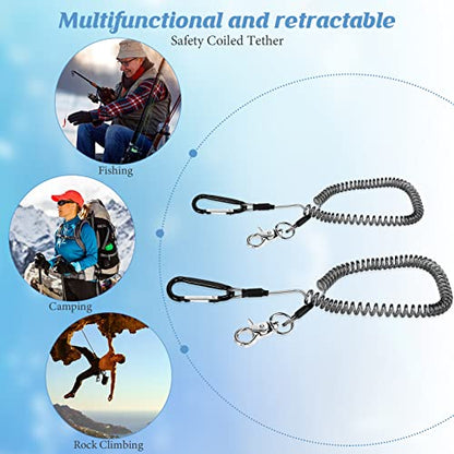 Woanger 6 Pack Fishing Lanyard Steel Wire Coiled Lanyard Tool Lanyards for Hand Tools Kayak Retractable Tool Leash Fishing Rod Safety Lanyards Gear with Alloy Clips for Pliers Boating - color: Black
