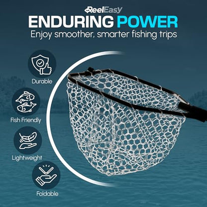 Large Fishing Net with Extendable Telescopic Handle – Foldable, Lightweight Landing Net with Built-in Size Measurement – for Freshwater, Saltwater, and Beach Fishing