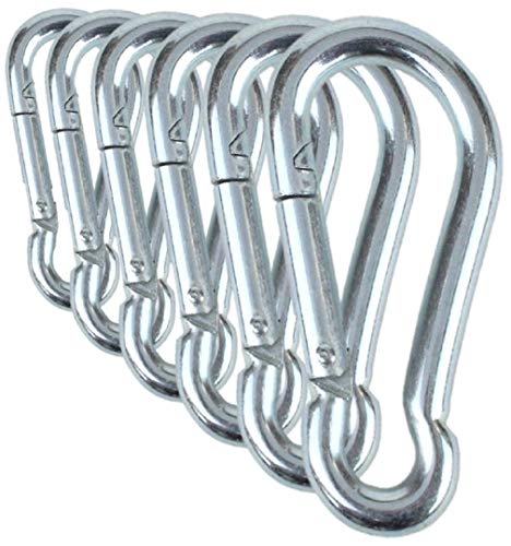 Black & Silver Zinc-Galvanized Heavy Duty Bushcraft Carabiner Spring Snap Clip Link Hooks 200-500lb Load 2, 6 & 12 Packs - color: 5cm (2.0in) Silver 6 Pack
