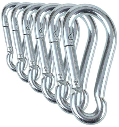Black & Silver Zinc-Galvanized Heavy Duty Bushcraft Carabiner Spring Snap Clip Link Hooks 200-500lb Load 2, 6 & 12 Packs - color: 7cm (2.8in) Silver 6 Pack