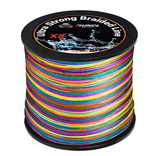 RUNCL 8 Strands Braided Fishing Line - High Visibility Colored Braid Line, Super Strong, Abrasion Resistant, No Stretch, 328yds/546yds/1093yds, 12lb to 100lb for Saltwater or Freshwater Fishing - color: Multicolor, size: 18lb - 546yds