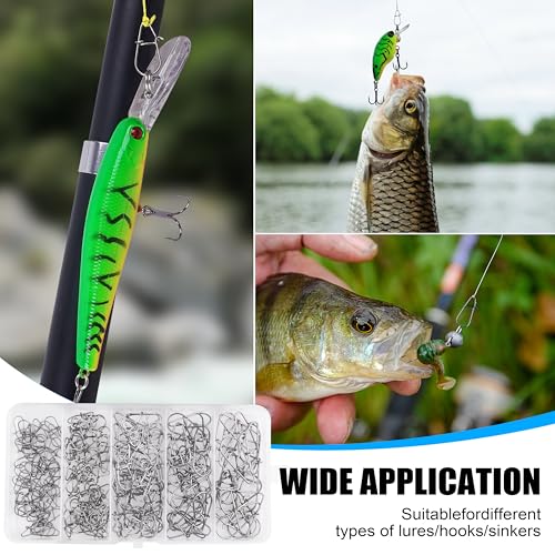AGOOL Crankbait Snaps Snap Clips Kit for Bass Lures, 200pcs Duo Lock Lure Snaps Stainless Steel Quick Change Fishing Speed Clips Connector Freshwater Bass Fishing - style: mixed sizes-200pcs