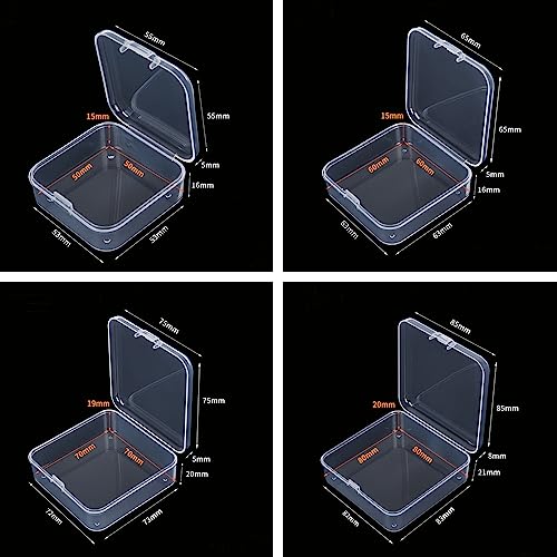 Goodma 96 Pieces Square Empty Mini Clear Plastic Storage Box, Mixed Sizes | Hinged Lids, For Small Items, Craft Projects - size: Mixed Sizes