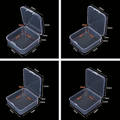 Goodma 96 Pieces Square Empty Mini Clear Plastic Storage Box, Mixed Sizes | Hinged Lids, For Small Items, Craft Projects - size: Mixed Sizes