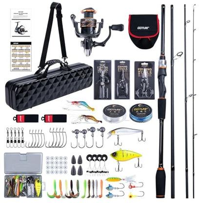 Goture Spinning Fishing Rod & Reel Combo with Carrier Bag,6.6-9FT,Spin Reels, Lures Kit, Pliers, Braided Line, Fish Gripper, Carbon Fiber Freshwater Fishing Rod Full Kit for Starter - size: 7FT: Spinning Rod, style: A - Xceed 4 Pieces Rod (Inc. Reel Bag &