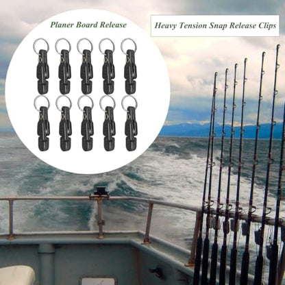 Heavy Tension Snap Release Clips for Weight Planer Board Kites Downrigger Trolling Fishing - color: black 10pcs