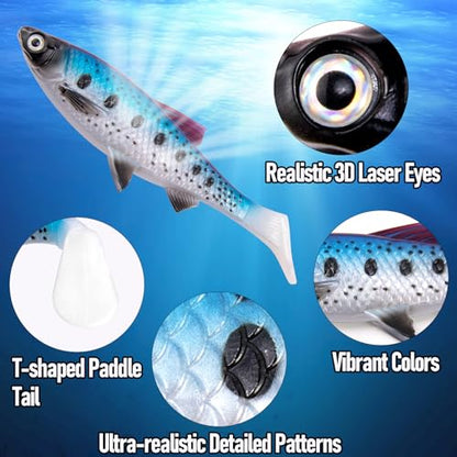 Alwonder 2-Pack Fishing Swimbait Soft Plastic Lures Saltwater, 6.1IN Texas Rig Paddle Tail Swim Baits Freshwater, Sinking Paddle Tail Soft Lure Bait for Pike Musky Bass Tarpon Halibut Mackerel Grouper - color: Yellow