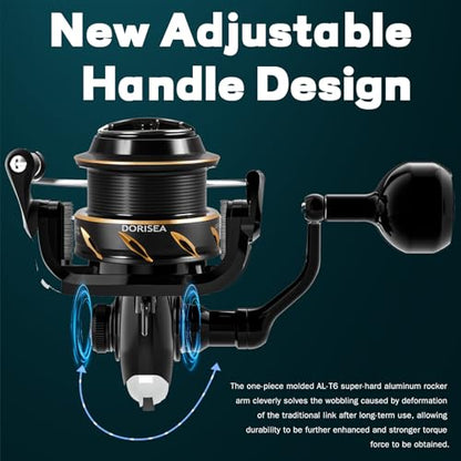 GK Spinning Reel,Fishing Reel Saltwater,Shallow Aluminum Line Cup 5.2:1 Gear Ratio, Upgraded Copper Gears, Metal Handle Knob, Smooth Bearings - size: 5000