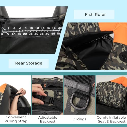 GYMAX Fishing Float Tube, Inflatable Belly Boat with Fish Finder Holder, Rod Rack, Fish Ruler, Manual Pump & Detachable Storage Boxes, Portable Backpack Float Tubes for Adults - color: Camouflage