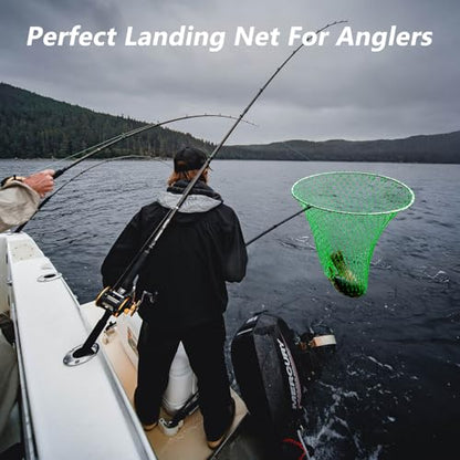 QualyQualy Foldable Pier Fishing Net 23" with Rust-Proof Stainless Steel Ring & Heavy-Duty Poly Mesh | Saltwater & Freshwater Landing Net for Kayak, Bridge Fishing Lightweight Durable Design - color: Green