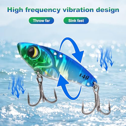5PCS Vibration Bait Fishing Lures Set, Blade Bait & Crank Bait Hard Lures with Treble Hooks, Sinking Fishing Lures for Bass Trout Walleye Pike Freshwater Saltwater - size: 1/2 oz, 5Pcs