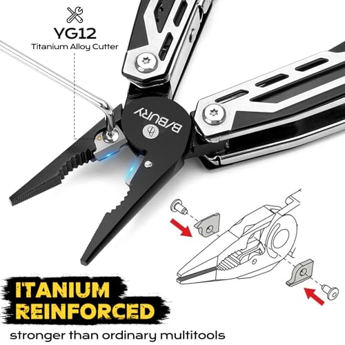 BIBURY Multitool, 21-in-1 Stainless Steel Pocket Knife with Scissors, Self-locking Multi Tool Pliers with Sheath for Outdoor, Survival, Camping, Home Repair, Gadgets for men Gifts for Men - BI2029AB