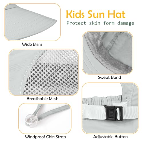 Kids Sun Hat UPF50+ Summer Beach Play Sun Protection Hats with Neck Flap for Ages 5~14 Girls Boys - color: Dark Grey＆light Grey