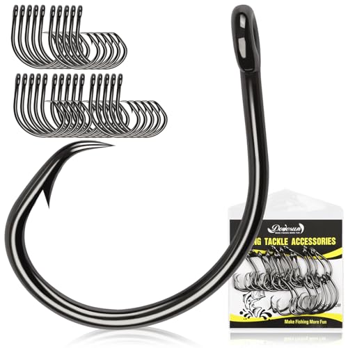Dovesun Circle Hooks Saltwater 20-25pcs, 3X Strong Circle Fishing Hooks for Catfish in-line Catfish Hook for Striper, Mackerel, Bass, Tuna 3/0 4/0 5/0 6/0 7/0 8/0 9/0 10/0 12/0 - size: 8/0-25pcs