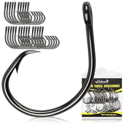 Dovesun Circle Hooks Saltwater 20-25pcs, 3X Strong Circle Fishing Hooks for Catfish in-line Catfish Hook for Striper, Mackerel, Bass, Tuna 3/0 4/0 5/0 6/0 7/0 8/0 9/0 10/0 12/0 - size: 8/0-25pcs
