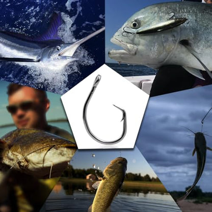 FishTrip 25pcs Circle Hooks Saltwater, in-Line 5X Strong Fishing Hooks for Saltwater & Freshwater, Live Bait Non-Offset Wide Gap Fish Hook for Catfish, Striped, Bass, Salmon, Mackerel, Tuna - size: 28/0_1pcs