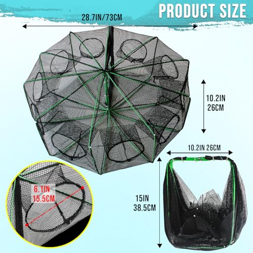 Fishing Bait Trap Crab Trap Minnow Traps, Foldable Net for Blue Crabs Lobster Shrimp Crawfish with Rope and Crabbing Equipment - color: Black-1 Pack, size: 10 Holes-28.7" x 10.2"