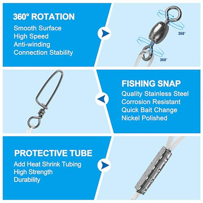 Fishing Fluorocarbon Leader Line, 12/48pcs Fluorocarbon Fishing Lines with Swivel and Snaps Heavy Duty 20-50lb Saltwater Freshwater Fishing Leader Connects Lures Bait Hooks - style: 30lb-12pcs