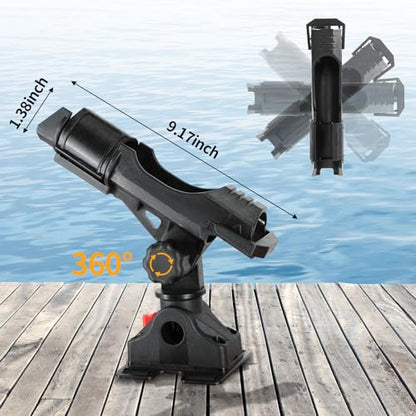 Fishing Boat Rods Holder with Mount Bracket - 360 Degree Adjustable for Fishing Pole Rods - Ideal for Boats and Kayaks, 2 Pack