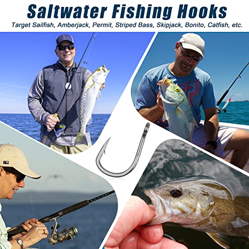 Saltwater Live Bait Fishing Hooks- 35pcs Inline Circle Hooks Catfish Bait Fish Hooks 2X Strong Stainless Steel Hooks for Big Game Fishing 1/0-12/0 - size: 6/0-35pcs
