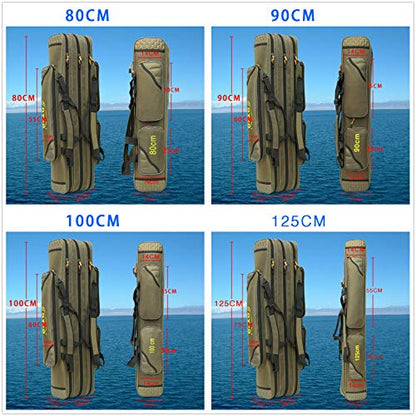 3 Layers Portable Folding Fishing Rod Carrier Reel Case Bags Fish Pole Tools Soft Case Pro Gear Tackle Storage Bag for Shoulders,Handles (3 layers/80cm) - size: 3 layers/80cm