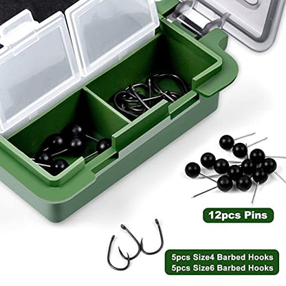 Stiff Hair Rig Tackle Box, Carp Fishing Storage Box Rig Board with 4pcs Hair Rigs, 12pcs Pins and 10pcs Barbed Fishing Hook in Rig Storage Box - style: Style 1