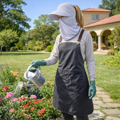 Women Wide Brim Face Mask Sun Hat Detachable Neck Face Flap Ponytail UV Protection Visor Hat Garden Fishing Hiking - color: Bg8094-lightgray
