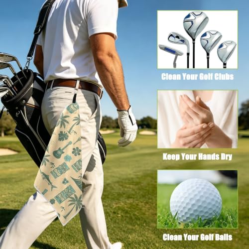 Tropical Pineapple Fish Beige Print Magnetic Golf Towel for Golf Bags Microfiber Golf Accessories for Women Men with Carabiner Clip Attaches to Carts and Clubs, 17.7"x17.7"