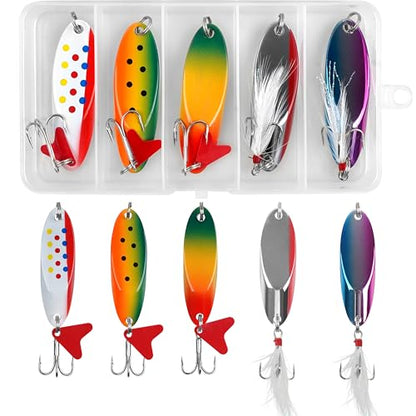 Metal Fishing Spoons Lures Kit, 5pcs Jigging Casting Spoons with Tackle Box for Walleye Salmon Bass Crappie Pike Trout Freshwater Saltwater Fishing - size: 1/2 oz ( 5 pcs/1 box)
