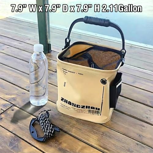 2.11 Gal Collapsible Fishing Bucket - Minnow Bait Bucket w/Aerator Pocket | Compact EVA minnow bucket. 100% leakproof with aerator pocket & mesh lid. Keeps live bait fresh. Great for kayak & travel. - size: 2.11 Gallon (8L)