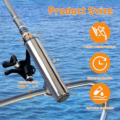 2 Pack Fishing Rod Holders for Boat Rail Mount, Stainless Steel Clamp on Rod Holder for Marine Boat, Fishing Boat, Pontoon, Jon Boat - style: Fit 7/8" to 1" Rail Bottom Clevis