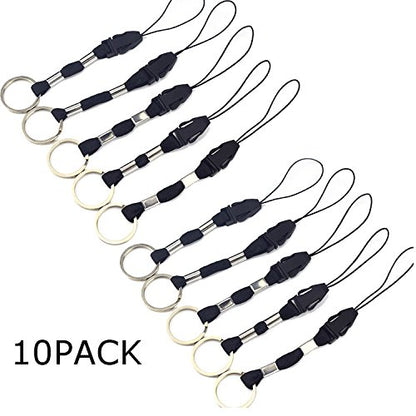 YOUOWO 10Pcs Nylon Finger Short Lanyards With Circular Ring Detachable | Lightweight,Quick Release,for Keys,Phone etc - color: 10 Pack-black