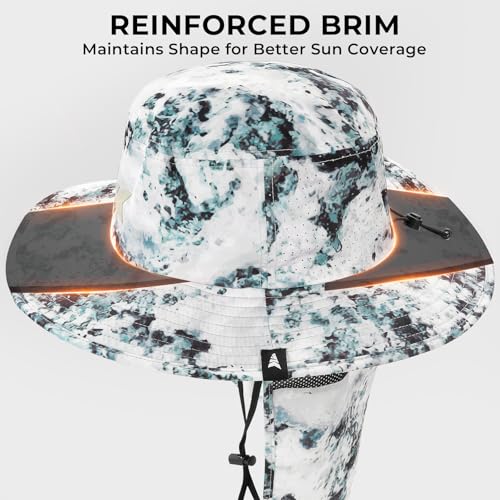 KastKing Sol Armis UPF 50 Boonie Hat - Sun Protection Hat, Fishing Hat, Beach & Hiking Hat, Paddling - color: C1: Boulder Camo Ice, size: With Neck Shield