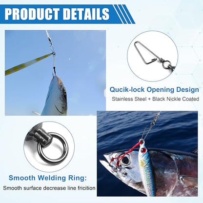 AGOOL Fishing Swivels Snaps Ball Bearing Swivels with Coastlock Snaps Stainless Steel Fishing Tackle Line Lure Leader Connector Quick Change Terminal Tackle for Lures, Leaders and Rigs - size: Size 8+8(350lb)