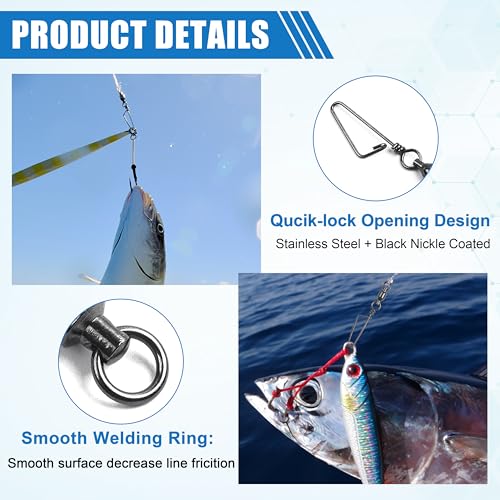 AGOOL Fishing Swivels Snaps Ball Bearing Swivels with Coastlock Snaps Stainless Steel Fishing Tackle Line Lure Leader Connector Quick Change Terminal Tackle for Lures, Leaders and Rigs - size: Size 6+6(180lb)