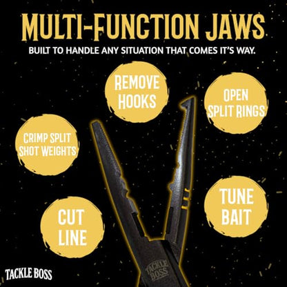 Tackle Boss Outlaw Fishing Pliers & Tool Set – 7.5" Stainless Steel Fishing Pliers, Braid Scissors, Hook Remover & Line Cutter with Holster and Lanyard, Freshwater & Saltwater Fishing Gear - color: Pink