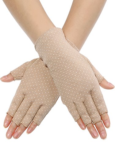 Maxdot Sun Gloves for Women UV Protection Fingerless Non Slip Sunscreen Driving Gloves for Summer Outdoor - style: Khaki-1