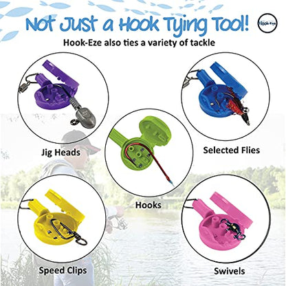HOOK-EZE Knot Tying Tool Cover Hooks on 4 Fishing Poles - Line Cutter - 2 Sizes Saltwater Freshwater Bass Kayak Ice Fishing