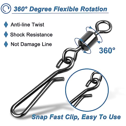 SILANON Fishing Barrel Snap Swivels,Rolling Barrel Swivels with Hanging Snaps Stainless High Strength Fishing Snap Clip Saltwater Freshwater Swivel Snap Fishing Tackle Connector - style: Mixed Kit-160pcs