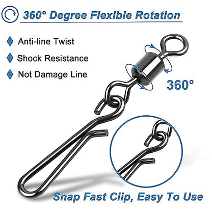 SILANON Fishing Barrel Snap Swivels,Rolling Barrel Swivels with Hanging Snaps Stainless High Strength Fishing Snap Clip Saltwater Freshwater Swivel Snap Fishing Tackle Connector - style: Mixed Kit-160pcs