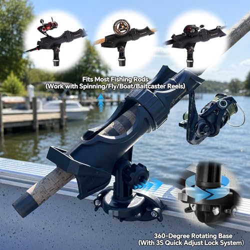 Hitorhike Side Track Fishing Rod Holder Mount, Heavy-Duty Side-Mounted Base, Compatible with 2 Mounting Bolt Options for Lund Sport,Lowe, Bass Boats&Kayaks - style: Side Track Mount Fishing Rold Holder 1-pack