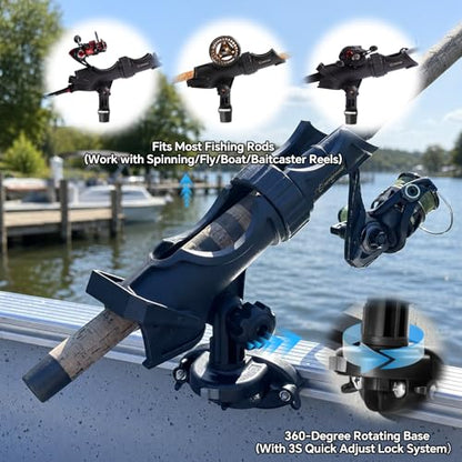 Hitorhike Side Track Fishing Rod Holder Mount, Heavy-Duty Side-Mounted Base, Compatible with 2 Mounting Bolt Options for Lund Sport,Lowe, Bass Boats&Kayaks - style: Side Track Mount Fishing Rold Holder 1-pack