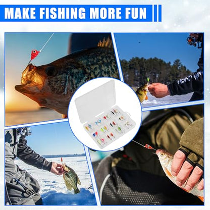 Ice Fishing Jig Kits,Luminous Ice Fishing Lures Micro Jig Head Hooks Fish Gear Tackle Accessories Winter Fishing Jigging for Crappie Pike Panfish Walleye Perch Bluegill - color: Colorful - 24pcs