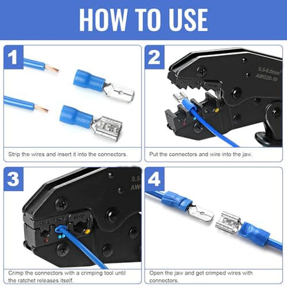 300PCS Wire Connectors, Insulated Crimp Terminals Assortment Kit - Includes Ring, Spade, Butt, Quick Disconnect, Fork for Automotive Electrical Wiring