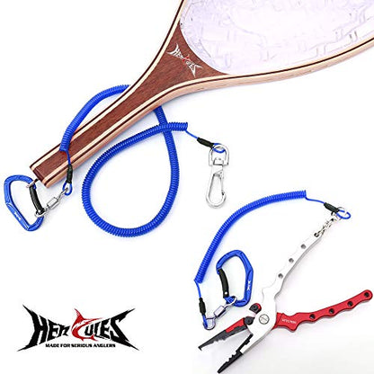 HERCULES M4 Fishing Lanyard, Fishing Pole Tether, Kayak Paddle Leash, Heavy Duty Retractable Coiled Lanyard for Fishing, Rods, Pliers, Boating, Paddles, Kayak - color: Pack of 2 Blue (17.7" Plus, 5.9")