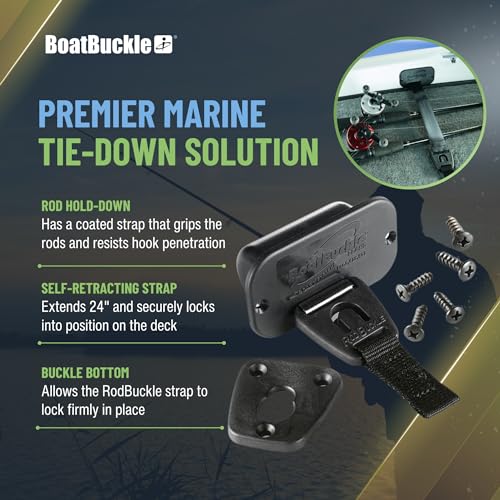 BoatBuckle F14200A 24-Inch Self-Retracting Fishing Rod Holder for Boat, Retractable Tie Down Rod Straps for Boat Deck Mount/Gunwale